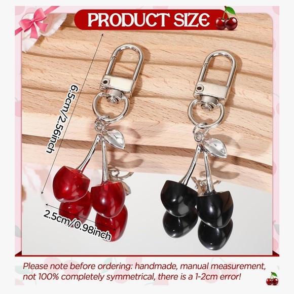 🆕 Cherry Keychain and Bag Charm - Cute Cherry Charm for Handbag, Purse - - Picture 3 of 5